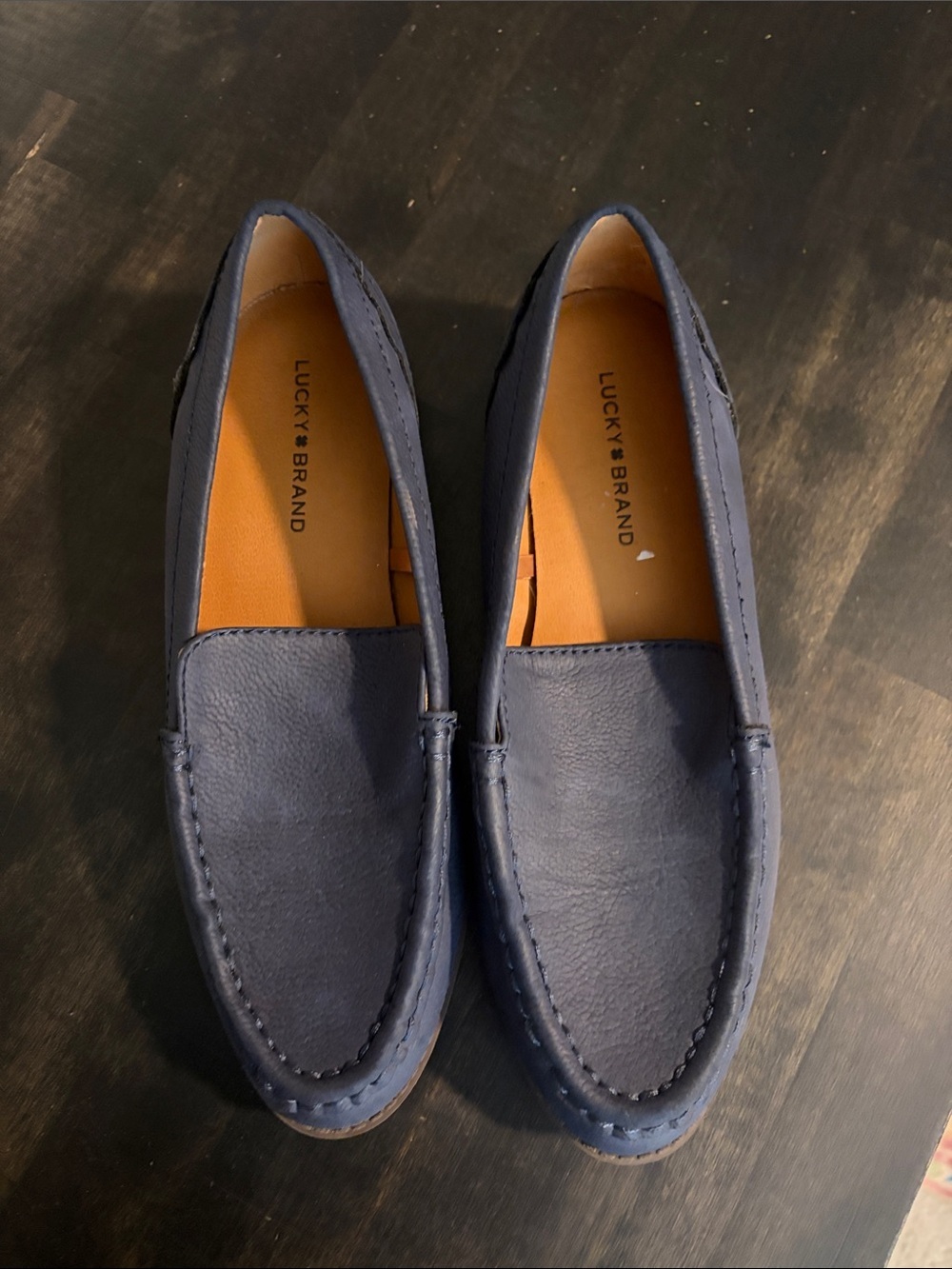 Lucky Brand Navy Faux Leather Loafers Size 7